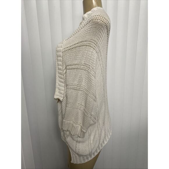 Wooden Ships Open Cardigan Sweater Dolman Sleeve White Cotton Blend S M - Picture 3 of 7